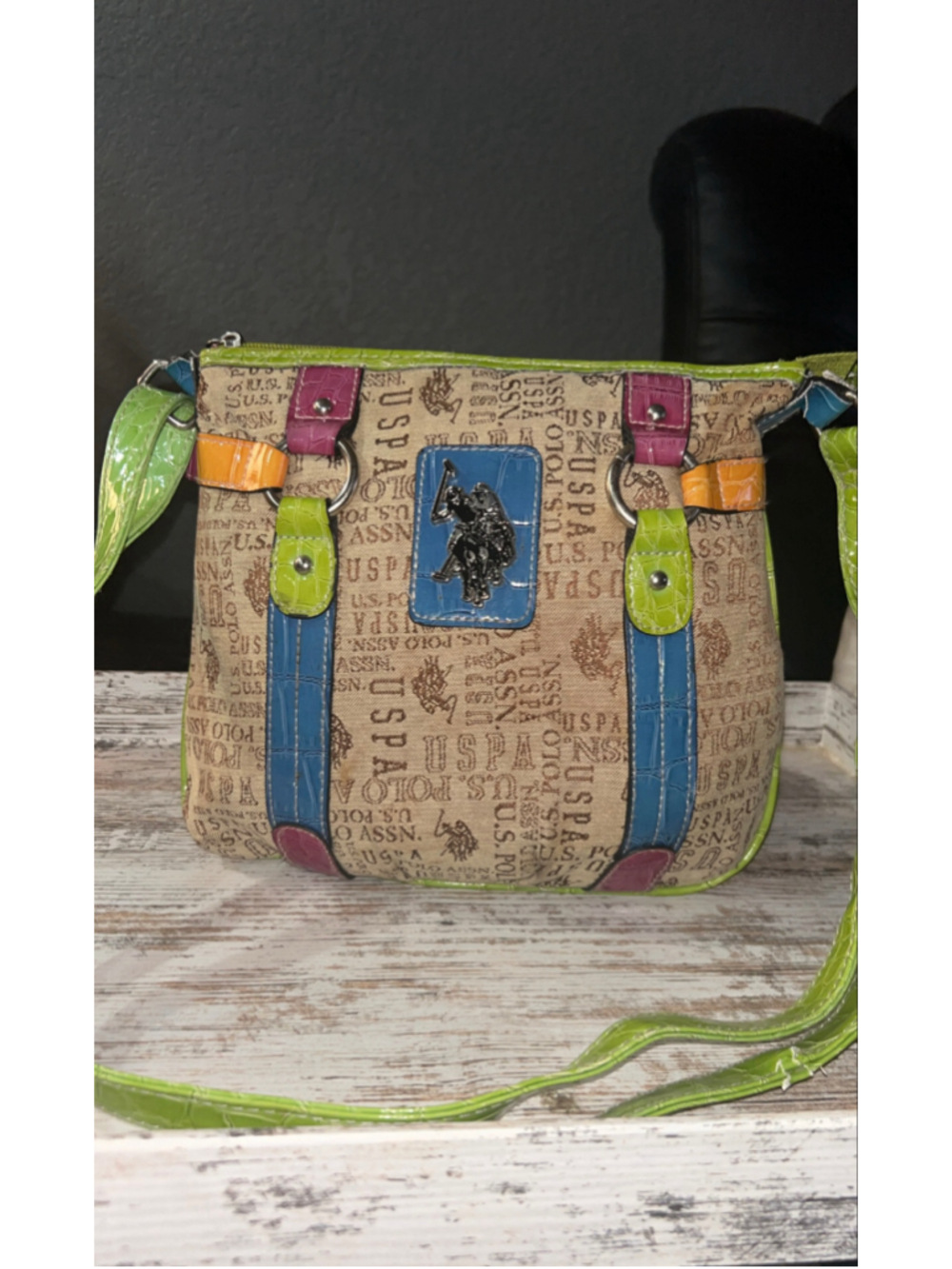 Women's U.S. Polo Assn. Crossbody Bag, One Size, Beige and Green